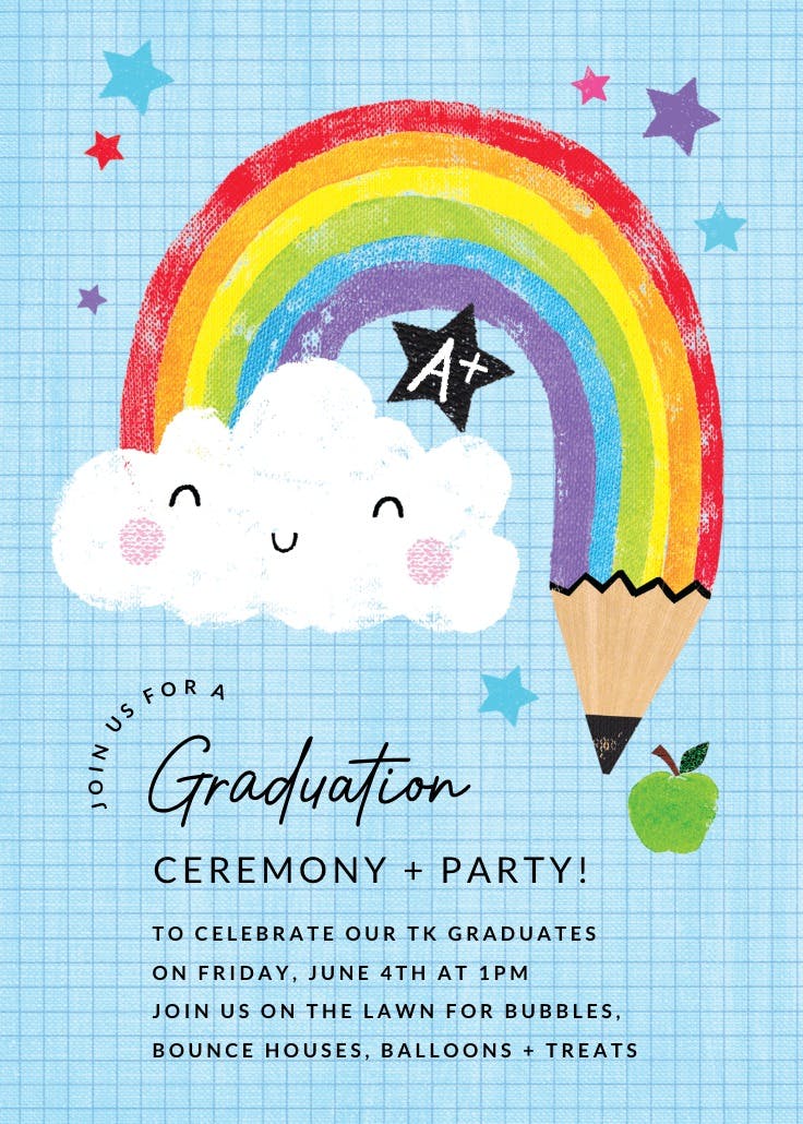 Rainbow pencil - graduation party invitation